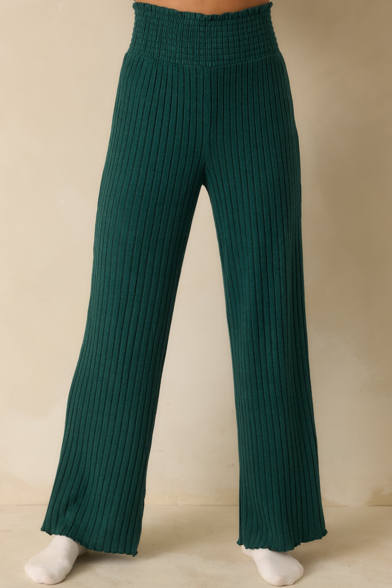 Z Supply Mistletoe Green Dawn Smocked Ribbed Knit Pants