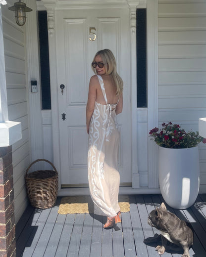 Holden Dress Beige Floral | Women's Linen Maxi Dress