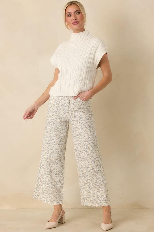 I'm Sure of It Ivory Cable Knit Sleeveless Mock Neck Sweater