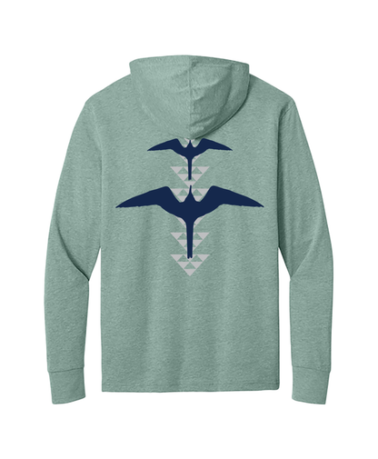 Iwa Triangles Cotton Blend Hooded Long Sleeve in Heathered Seafoam