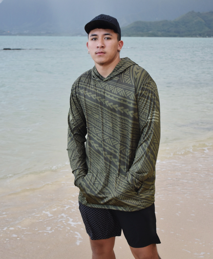 Kakau Olive Green Hooded Long Sleeve Drifit