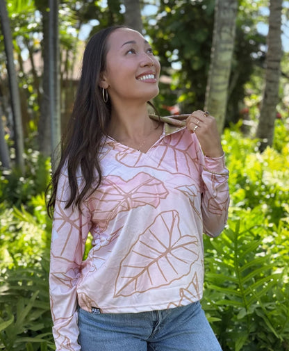 Kalo V-Neck Hooded Crop Longsleeve Drifit Blush Pink