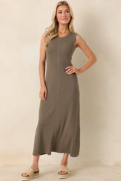 Z Supply Khaki Green Linden Slub Rib Maxi Dress