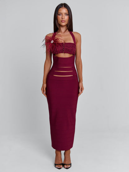 LUNABELLE MIDI DRESS BURGUNDY