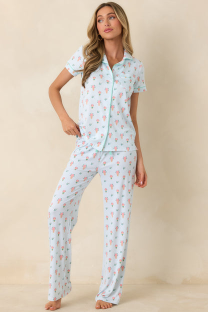 Mint to Be Mine Mint Green Multi Floral Print Short Sleeve Pajama Top