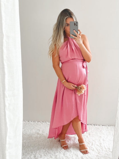 Luvinia Pink Dress | Women's Satin Halter Midi Dress