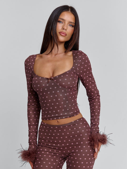 Mahria Top Brown Polka Dot