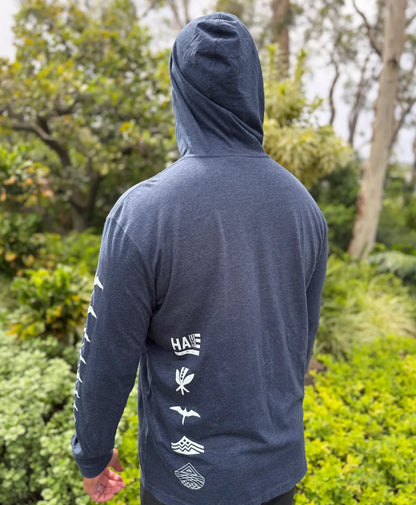 Mauka to Makai Cotton Blend Hooded Long Sleeve Light Sage on Navy