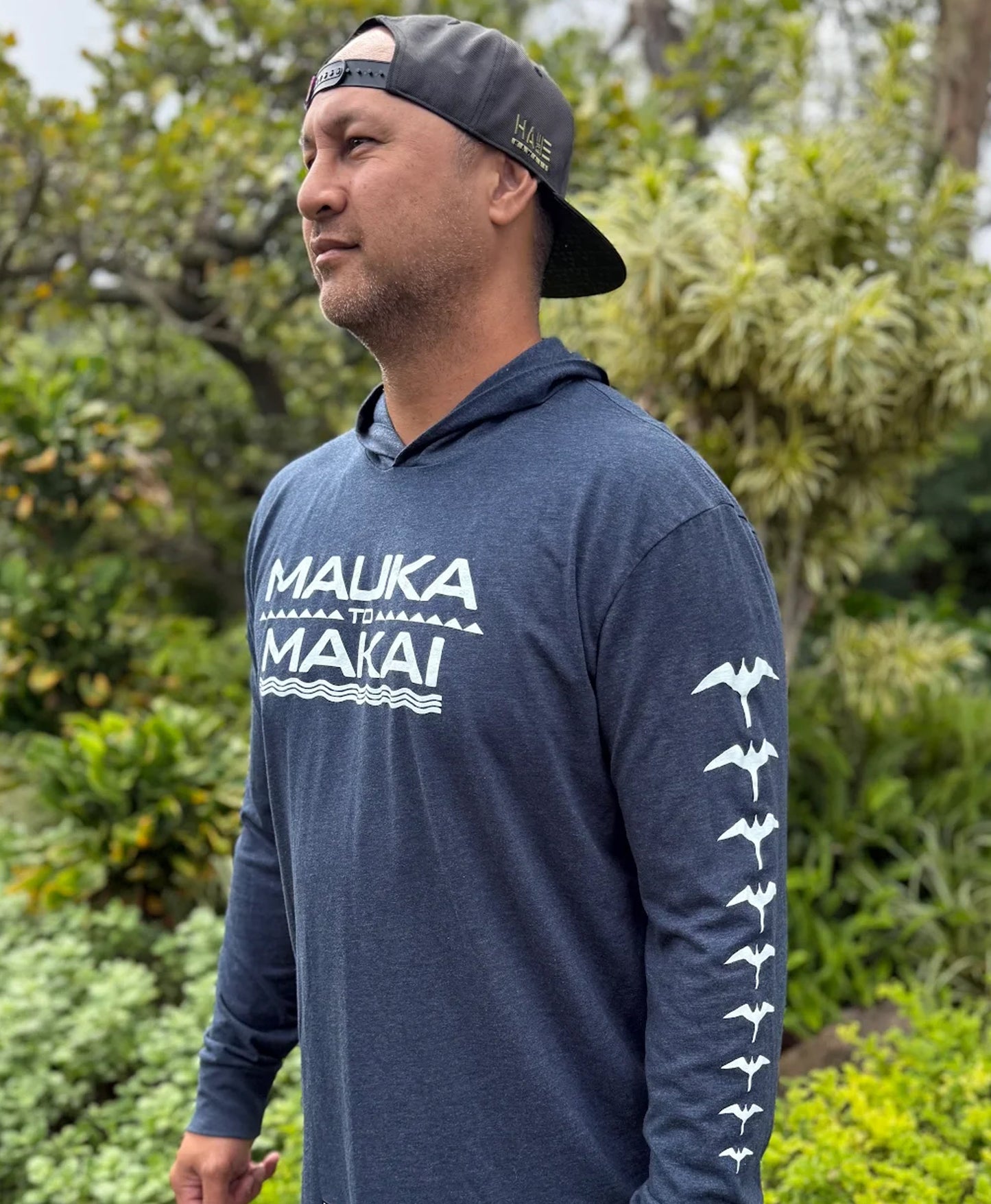 Mauka to Makai Cotton Blend Hooded Long Sleeve Light Sage on Navy