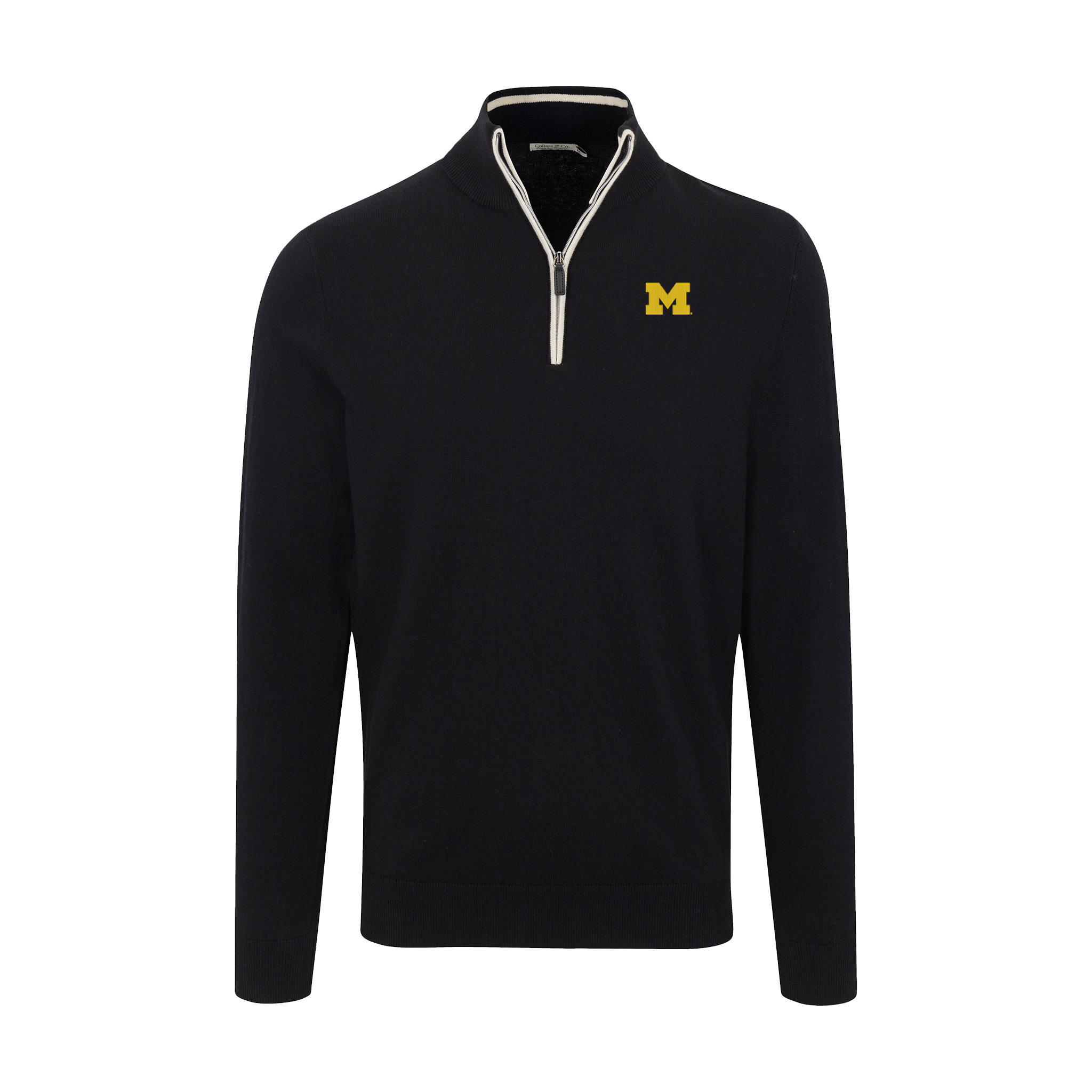 Michigan Black with White Trim Luxury Touch Cotton and Cashmere Quarter Zip Sweater