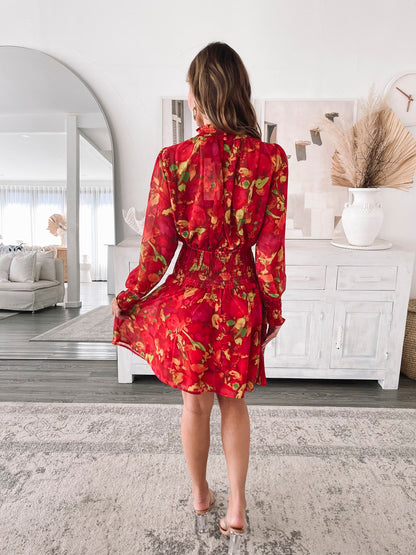 Neary Red Watercolour Dress | Women's Printed Mini Dress