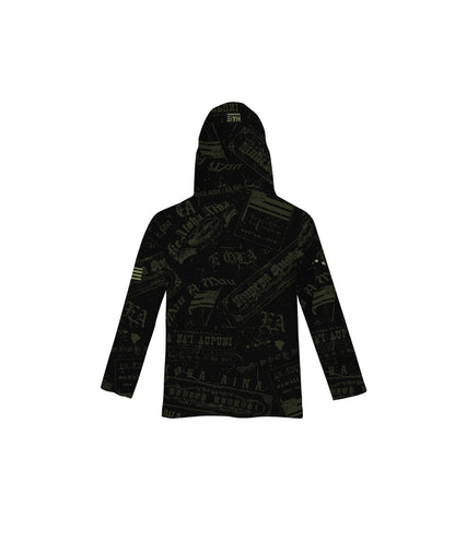 Nupepa Olelo Hawaii Toddler Hooded Long Sleeve Drifit Black