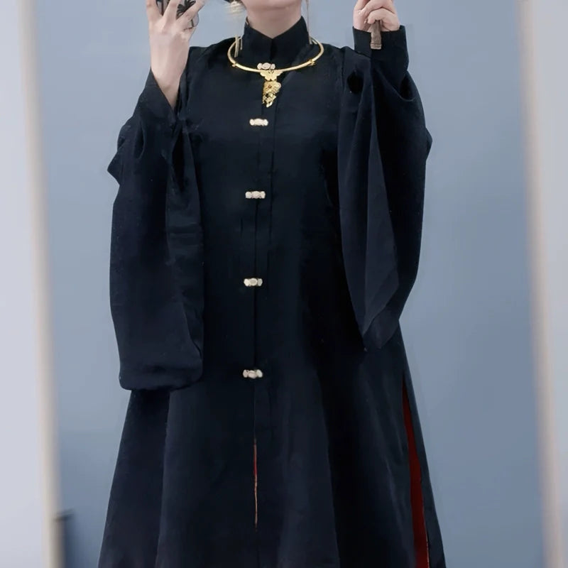 Li Luo 梨落 Pear Blossom Ming Dynasty Plus Size Pifeng Faux Fur Coat & Changshan Long Top Set