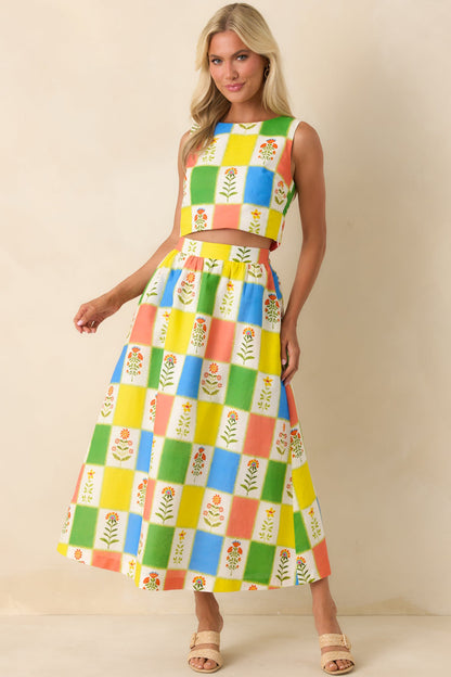 Prosperina Maddie Multi Floral Patchwork Linen Blend Maxi Skirt