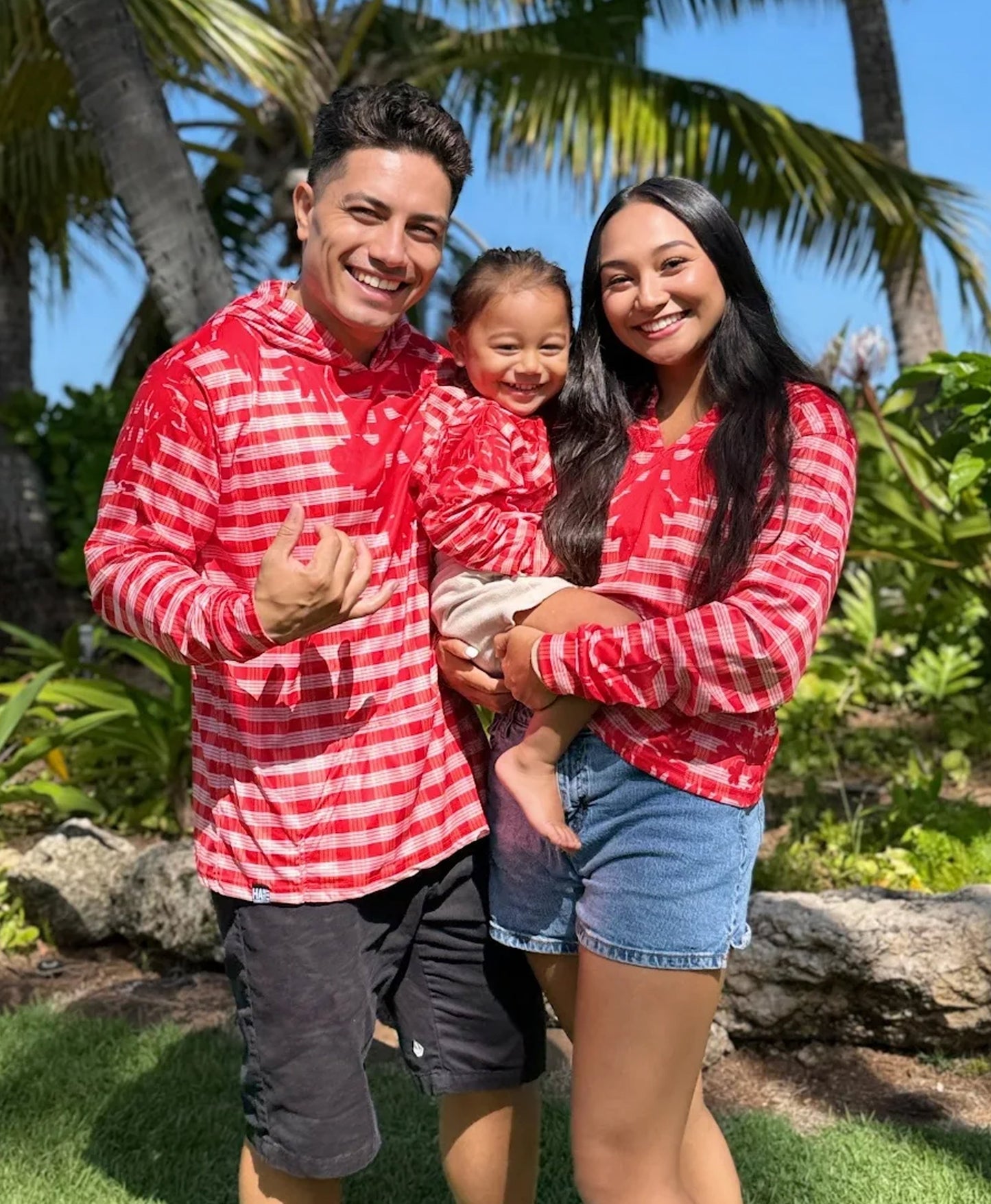Palaka Kuiki Wahine V-Neck Hooded Crop Longsleeve Drifit Red