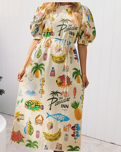 Philomene Multi Print Dress | Women's Tropical Midi Dress