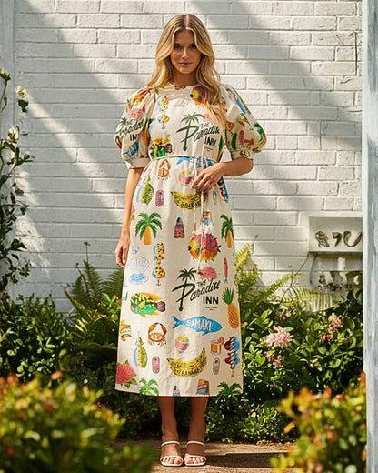 Philomene Multi Print Dress | Women's Tropical Midi Dress
