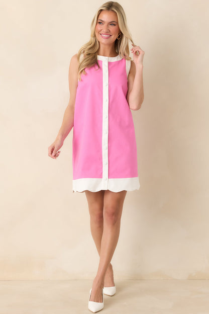 Just Had To Pink Cotton Contrast Trim Sleeveless Mini Dress