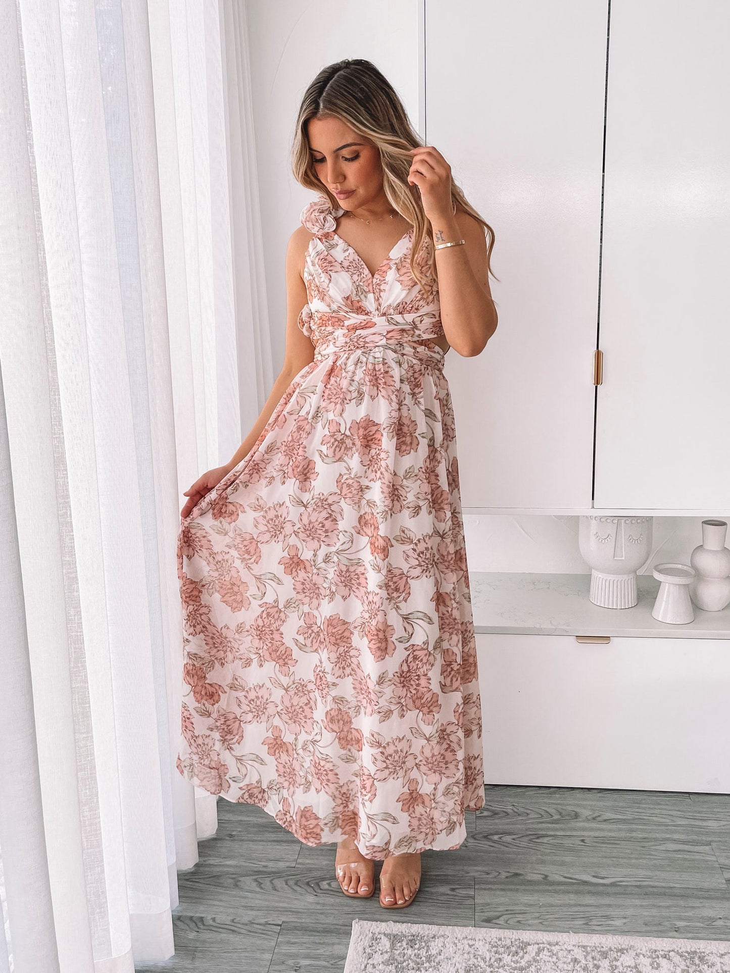 Shanta Peach Floral Dress | Women's Floral Maxi Dress