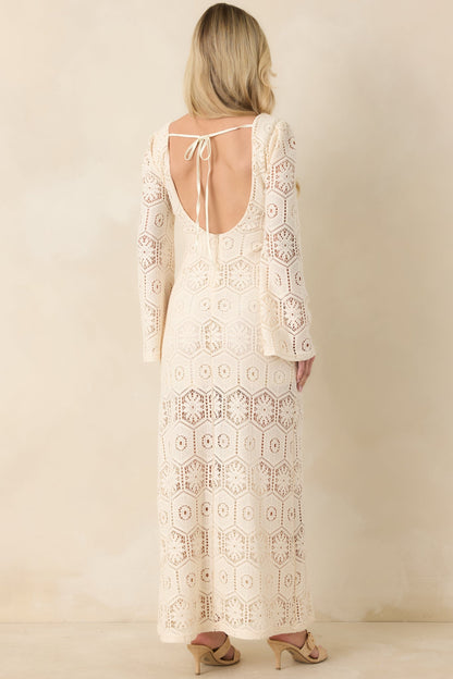 Meant for This Ivory Openwork Lace Long Sleeve Maxi Dress