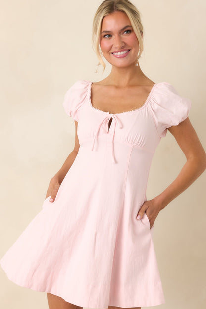 Love Is In the Air Peony Pink Cotton Peasant Mini Dress