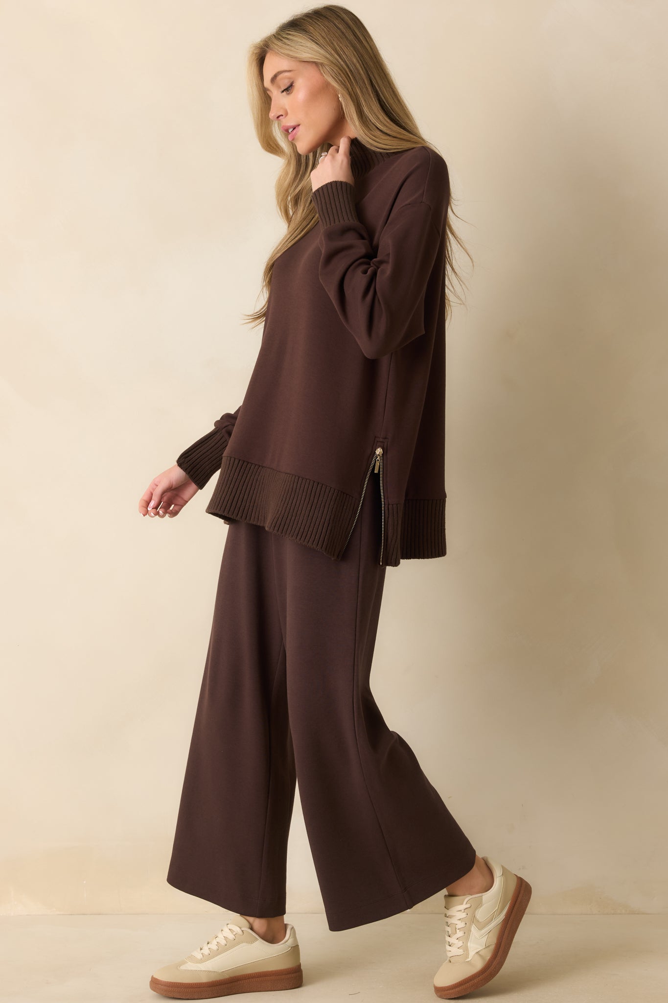 Z Supply Dark Brown Sable Luxe Mock Neck Top