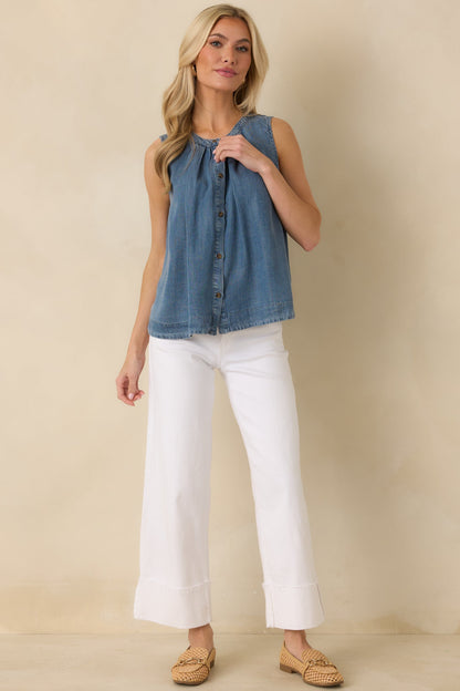 Just Add Sun Denim Button Front Sleeveless Top