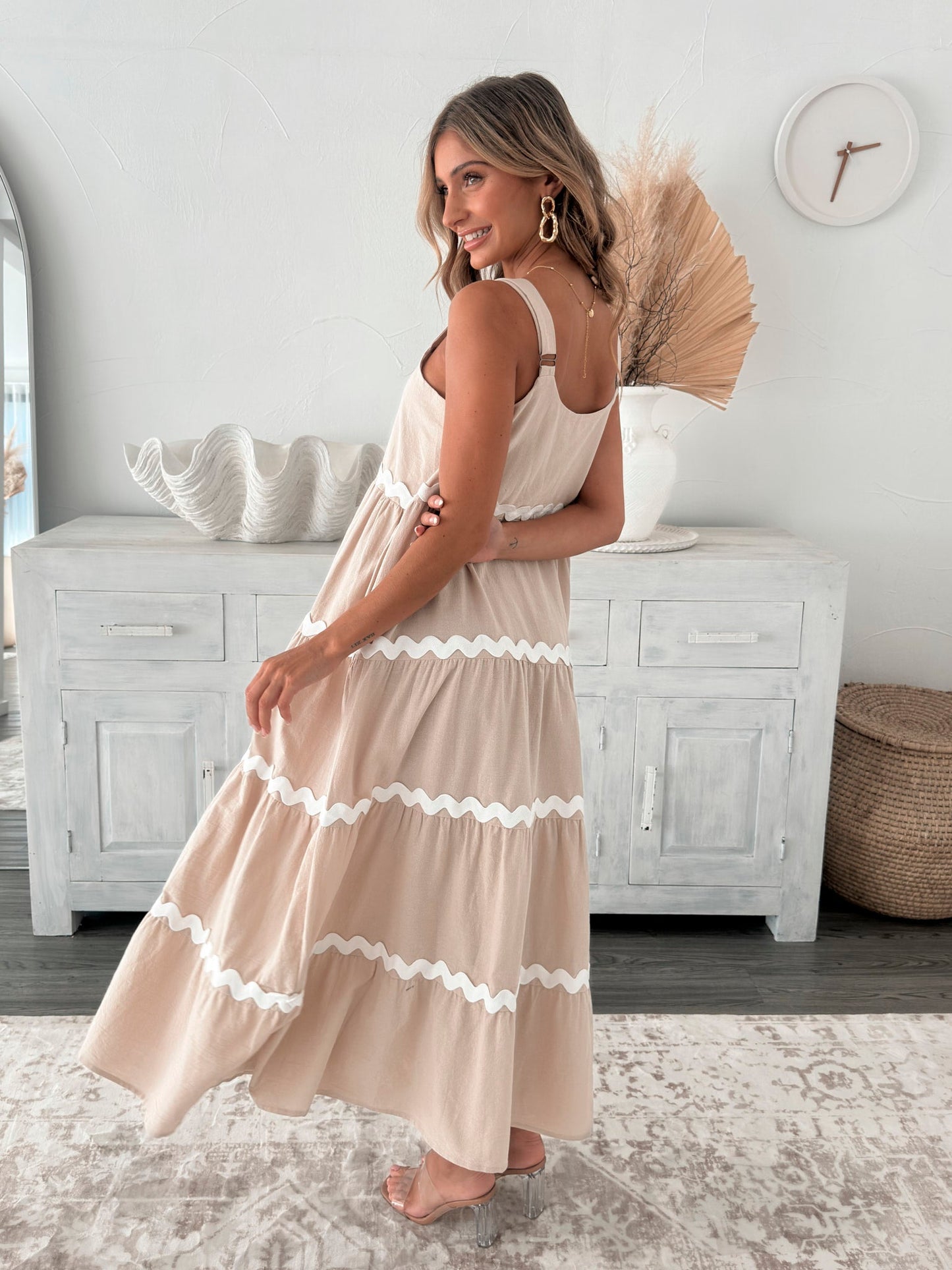 Taline Beige Multi Dress | Women's Cotton Maxi Dress