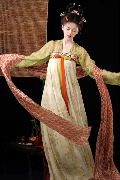 Qing Li 青璃 Bamboo Glaze Tang Dynasty Embroidered Hezi Restoration Qixiong Ruqun Set