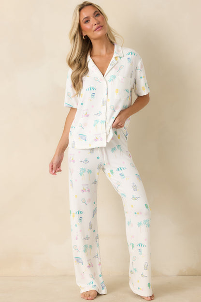 Z Supply Downhome Court Sports White Multi Pajama Pants