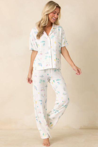 Z Supply Downhome Court Sports White Multi Pajama Pants