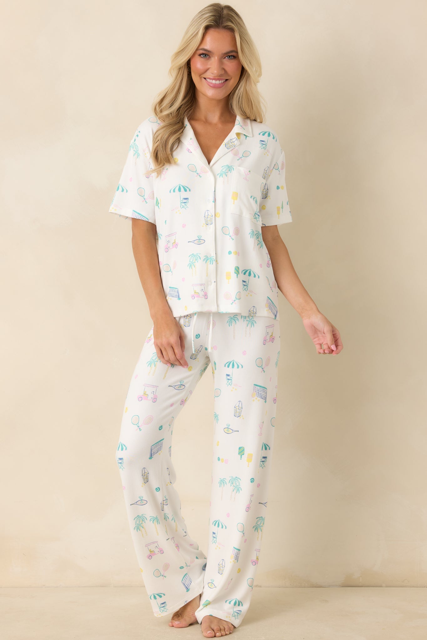 Z Supply Downhome Court Sports White Multi Pajama Pants