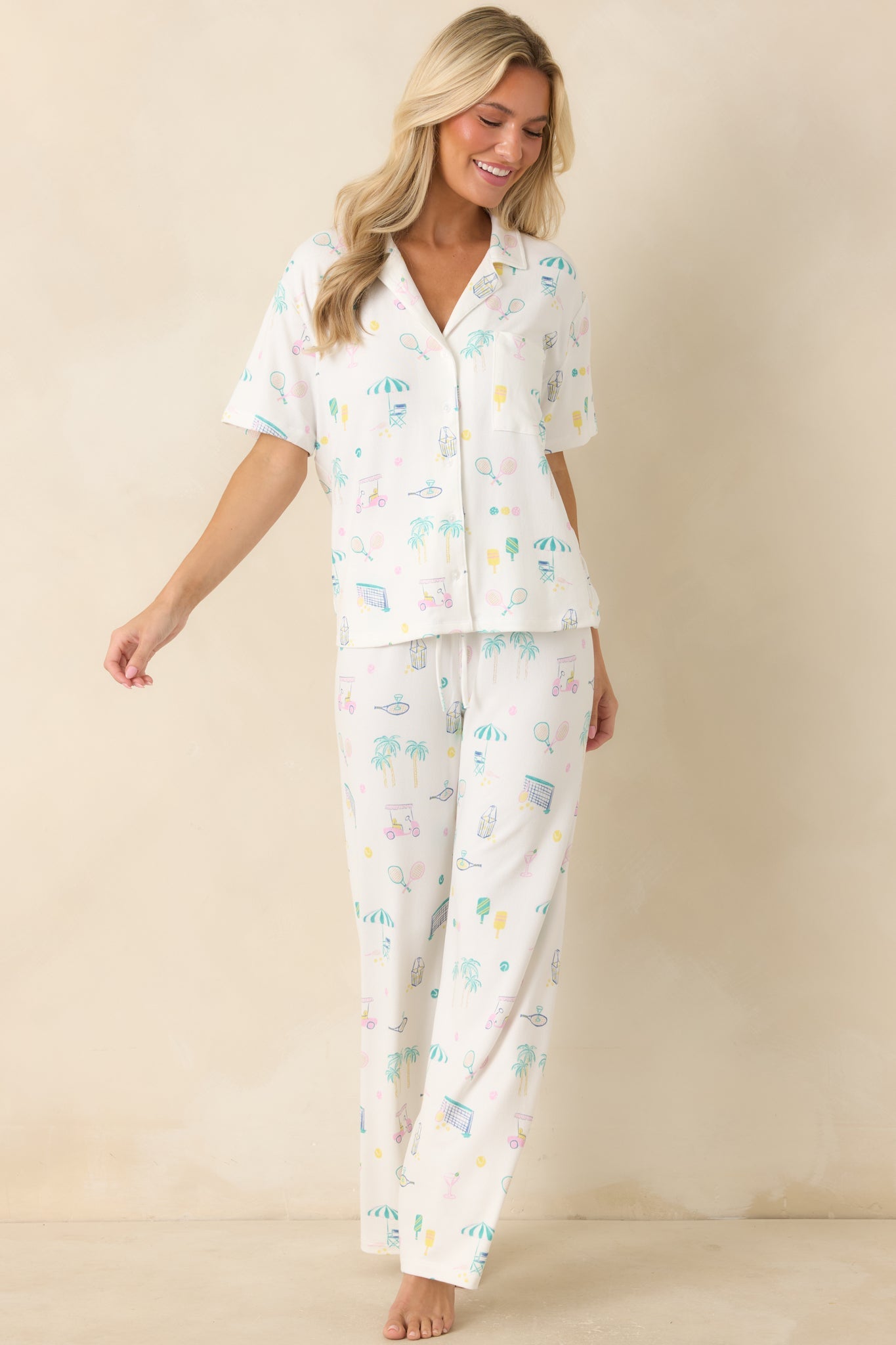 Z Supply Downhome Court Sports White Multi Pajama Pants
