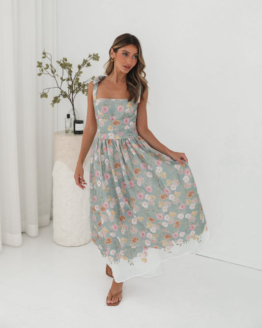 Zyrelise Mint Floral Dress | Women's Floral Maxi Dress