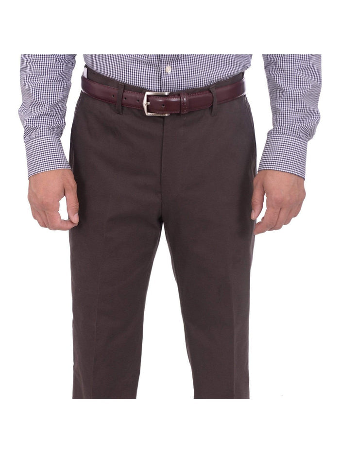 Aldo Valentini PANTS 32W Aldo Valentini Slim Fit Solid Brown Stretch Cotton Casual Pants Made In Italy