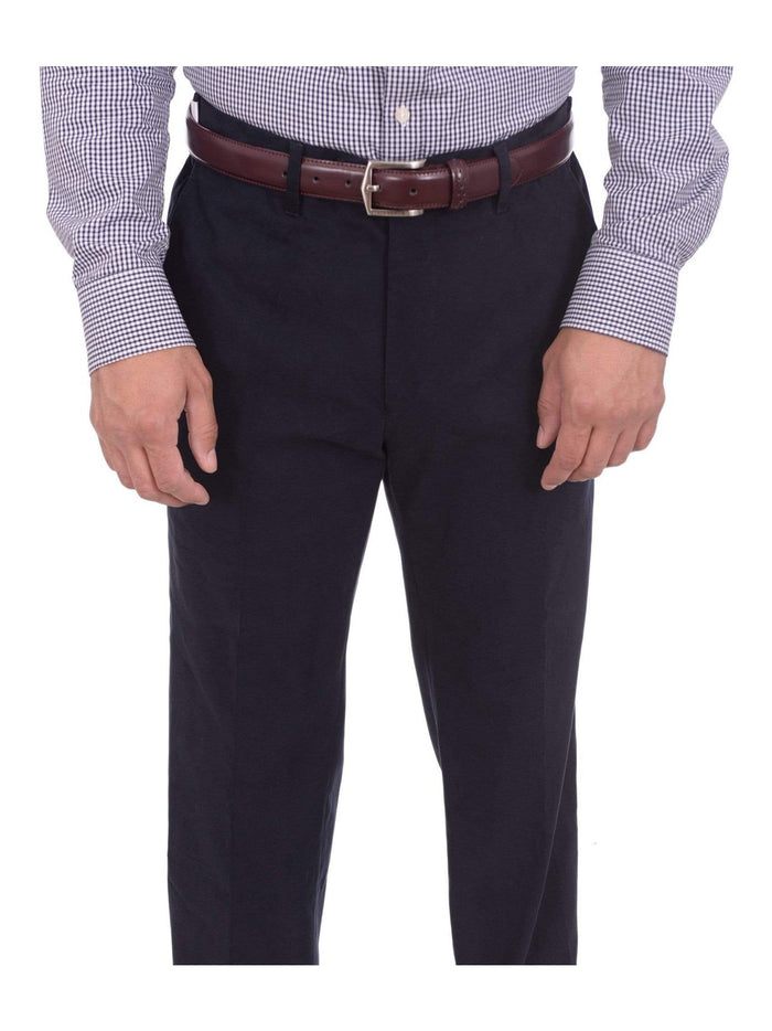 Aldo Valentini PANTS 32W Aldo Valentini Slim Fit Solid Navy Flat Front Khakis Casual Pants Made In Italy
