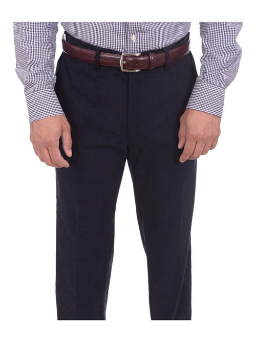 Aldo Valentini PANTS 32W Aldo Valentini Slim Fit Solid Navy Flat Front Khakis Casual Pants Made In Italy