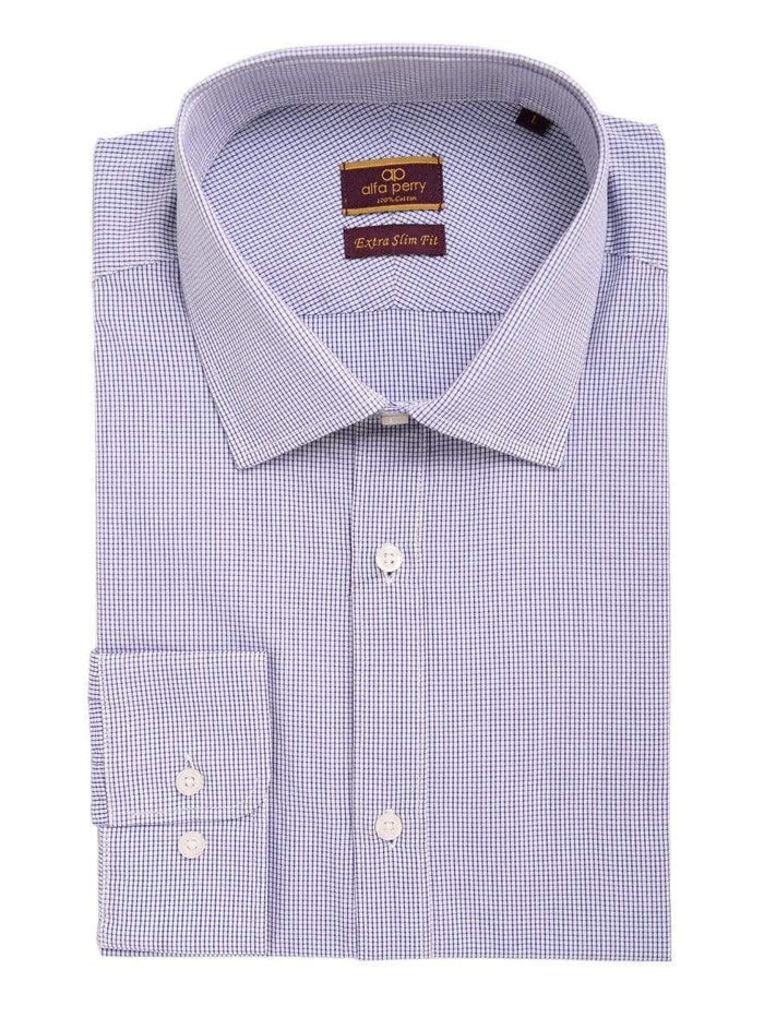 Alpha Perry Sale Shirts 14 1/2 34/35 Alfa Perry Men's Extra-Slim Fit Blue Mini Check Spread Collar Cotton Dress Shirt