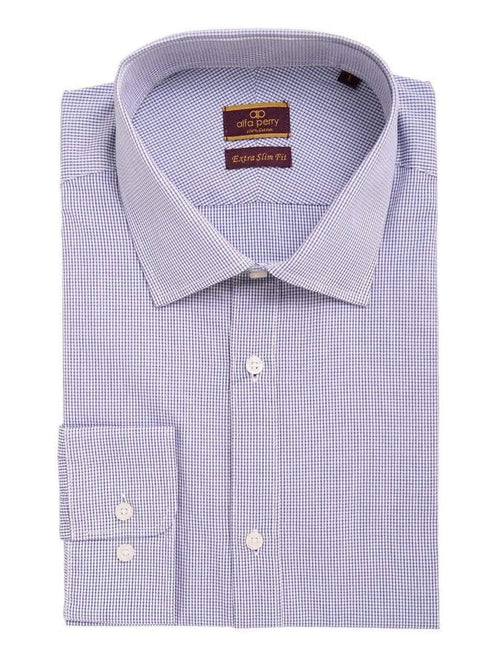 Alpha Perry Sale Shirts 14 1/2 34/35 Alfa Perry Men's Extra-Slim Fit Blue Mini Check Spread Collar Cotton Dress Shirt