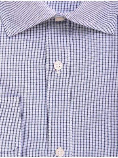 Alpha Perry Sale Shirts Alfa Perry Men's Extra-Slim Fit Blue Mini Check Spread Collar Cotton Dress Shirt