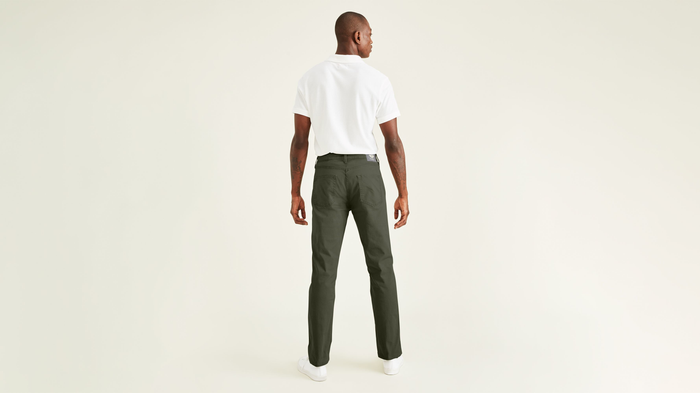Back view of model wearing Deep Depths Jean Cut Pants, Straight Fit.