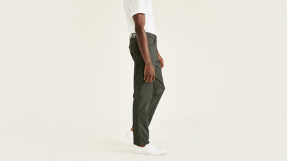 Side view of model wearing Deep Depths Jean Cut Pants, Straight Fit.