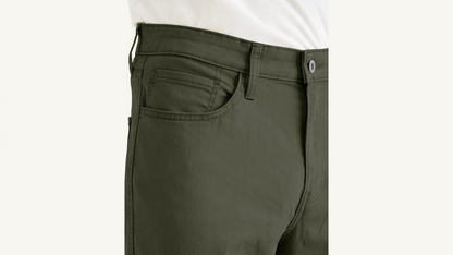 View of model wearing Deep Depths Jean Cut Pants, Straight Fit.