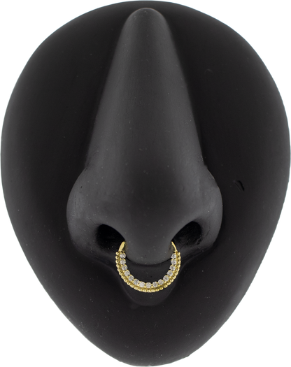 Alora - 14Kt Gold Hinged Ring - Beaded Cz's - Khrysos Jewelry