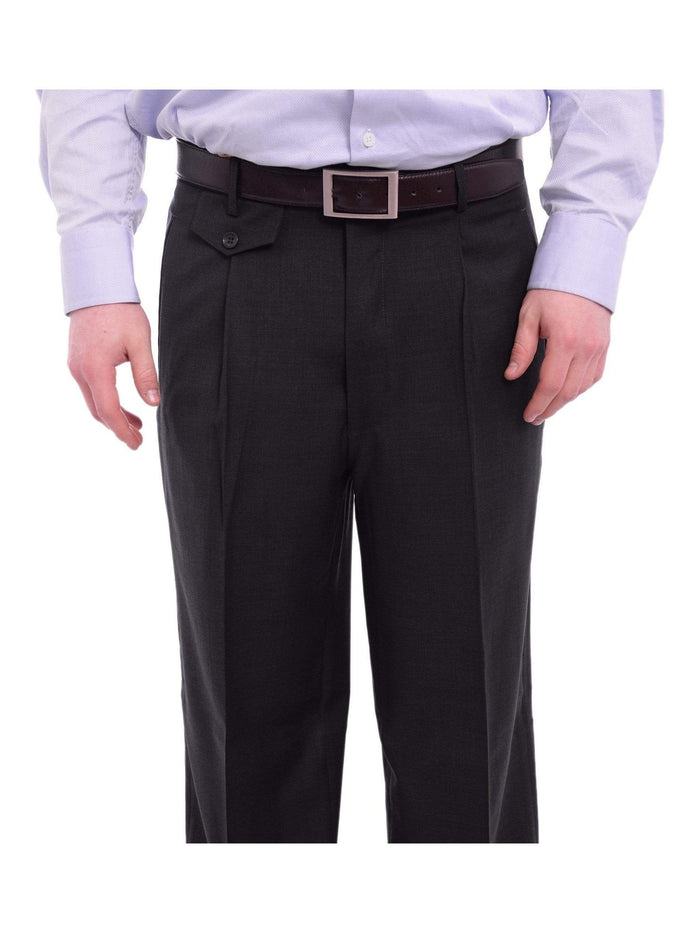 Apollo King PANTS Apollo King Classic Fit Solid Charcoal Single Pleated Wide Leg Wool Dress Pants