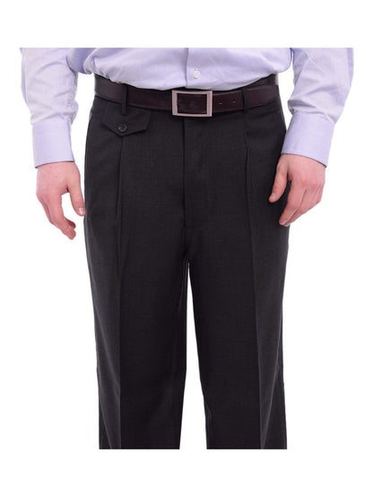 Apollo King PANTS Apollo King Classic Fit Solid Charcoal Single Pleated Wide Leg Wool Dress Pants