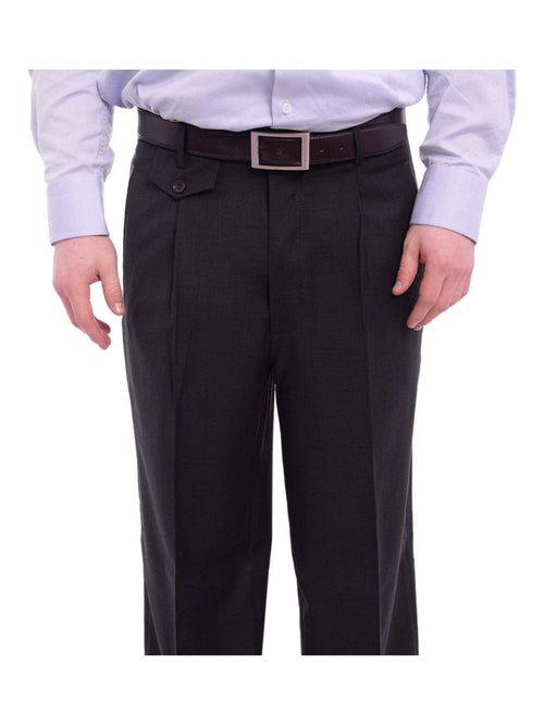 Apollo King PANTS Apollo King Classic Fit Solid Charcoal Single Pleated Wide Leg Wool Dress Pants