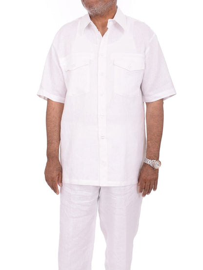 Apollo King TWO PIECE SUITS Apollo King Mens Classic Fit Solid White Linen Walking Suit