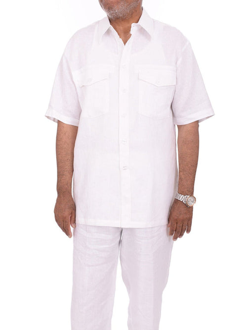 Apollo King TWO PIECE SUITS Apollo King Mens Classic Fit Solid White Linen Walking Suit