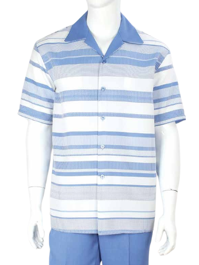 Apollo King Royal Diamond Blue and White Striped Classic Fit Walking Suit